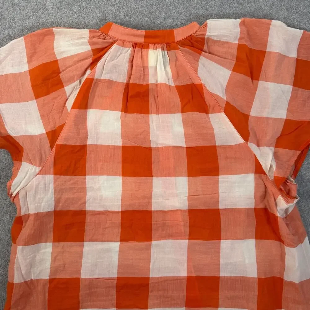 Maeve Orange and White Gingham Button-Front Blouse - Picture 10 of 10